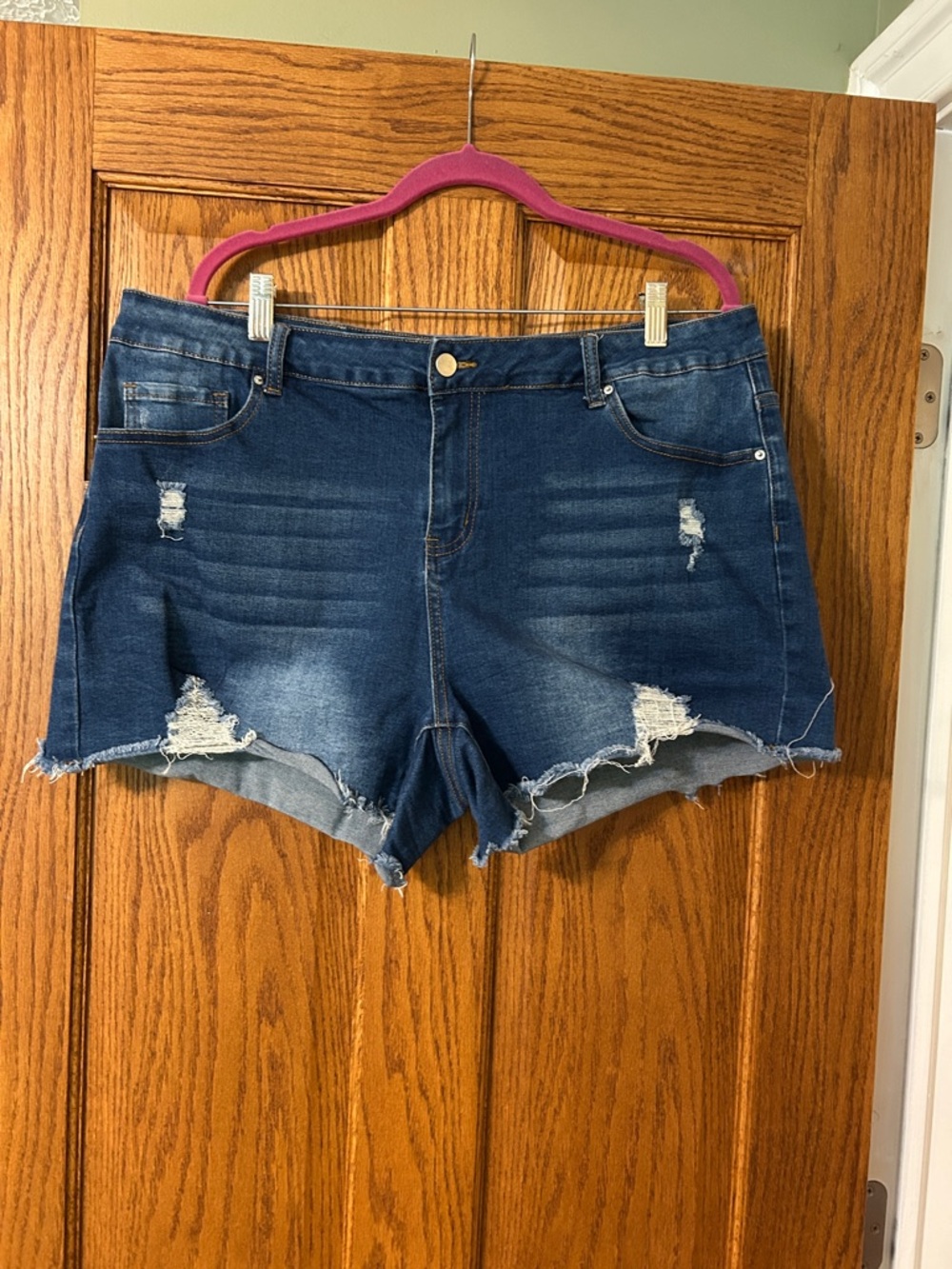 Women’s Distressed Stretch Denim Shorts - Dark Blue